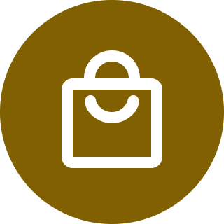 White shopping bag symbol, brown background