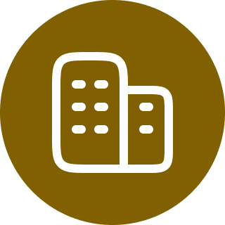 Building icon on brown circular background