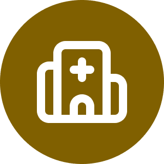 Healthcare building graphic on brown circle