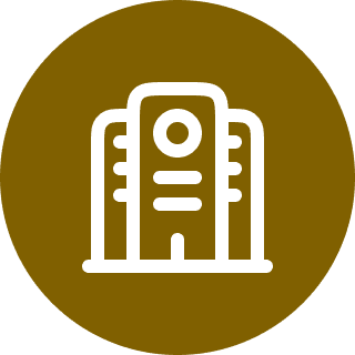 Building icon on brown background