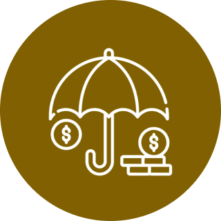 Umbrella protecting money symbols