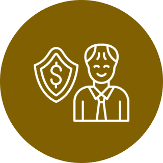 Businessman with money shield icon