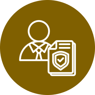 Person with document icon on brown background